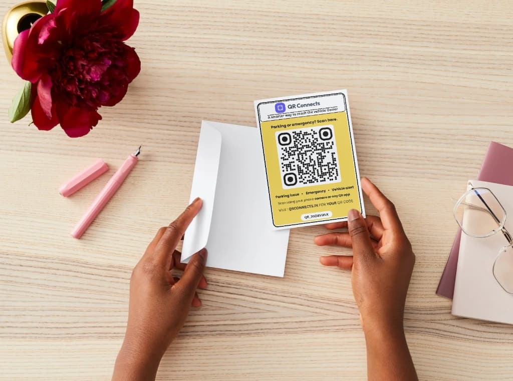 QR Connects - Smart Car Connect QR Sticker on a vehicle windshield